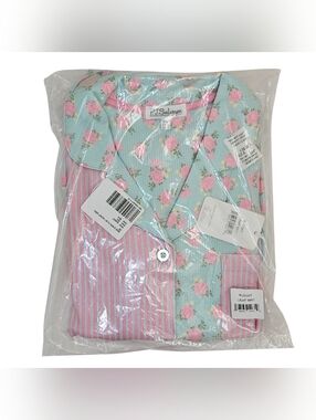 PJ Salvage Pajama Set Short Sleeve Top & Shorts Mint Rose Stripe Secret Garden